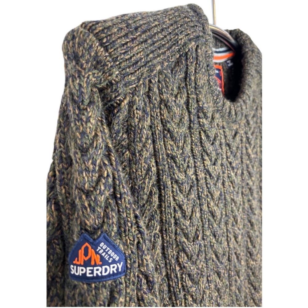 Superdry Olive Green Cable Knit Crewneck Sweater - Picture 6 of 12
